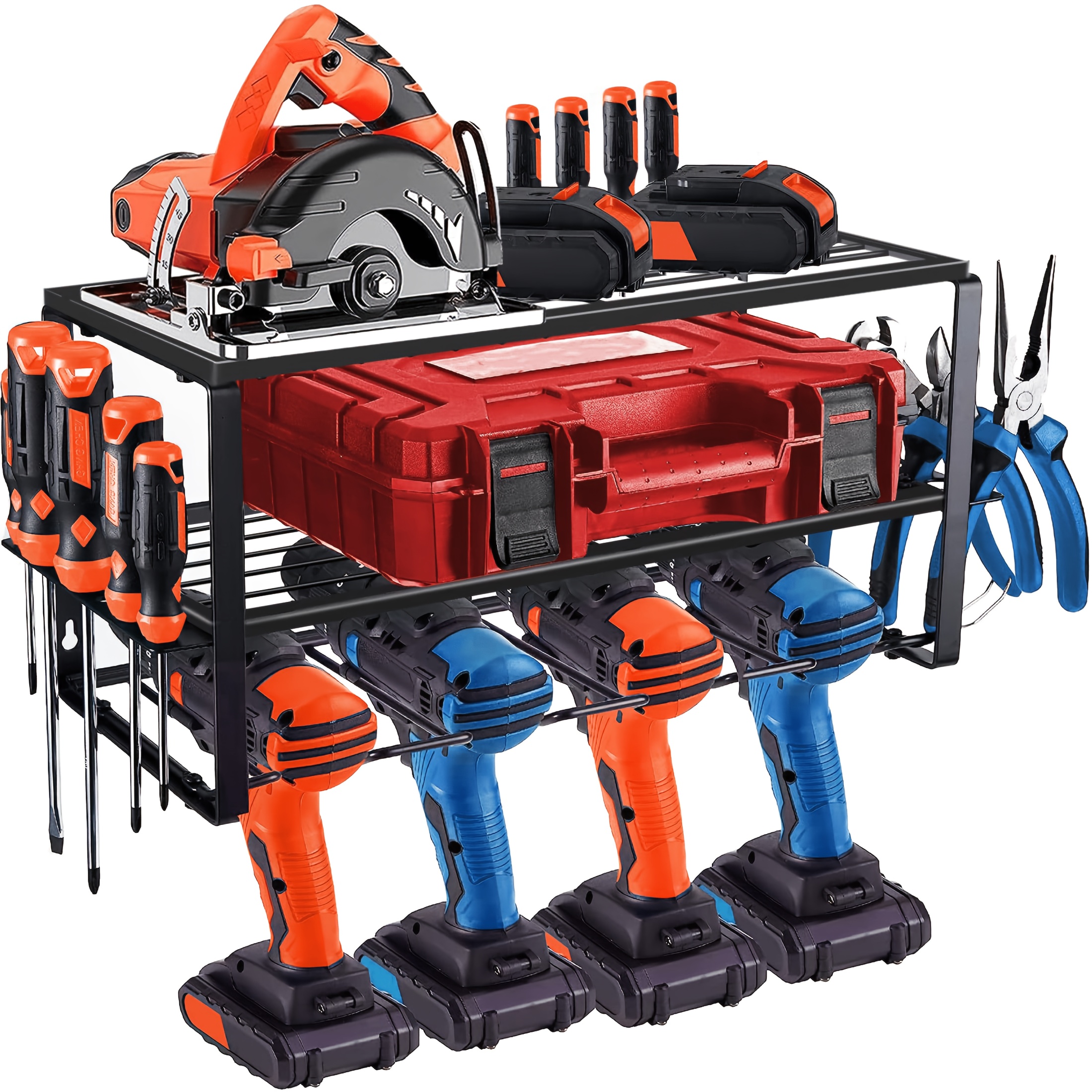 Tool Holder, 3-tier Metal Tool Rack, 4-slot Wall-mounted Tool Storage, Drill Bit Holder, Tool Cabinet, Tool Storage Rack, Screwdriver Storage Rack, Pliers, Storage Racks
