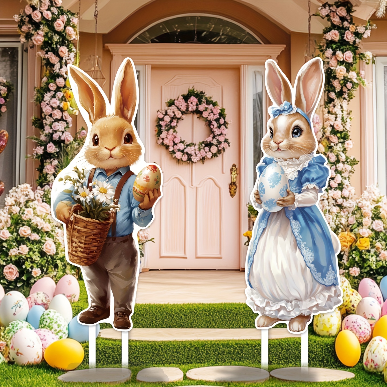 

2pcs Easter Outdoor Lawn Yard Sign Featuring An Adorable Large Rabbit Measuring 31.5in*12.5in, Decorating , Yards, And Gardens For Parties During And Summer .