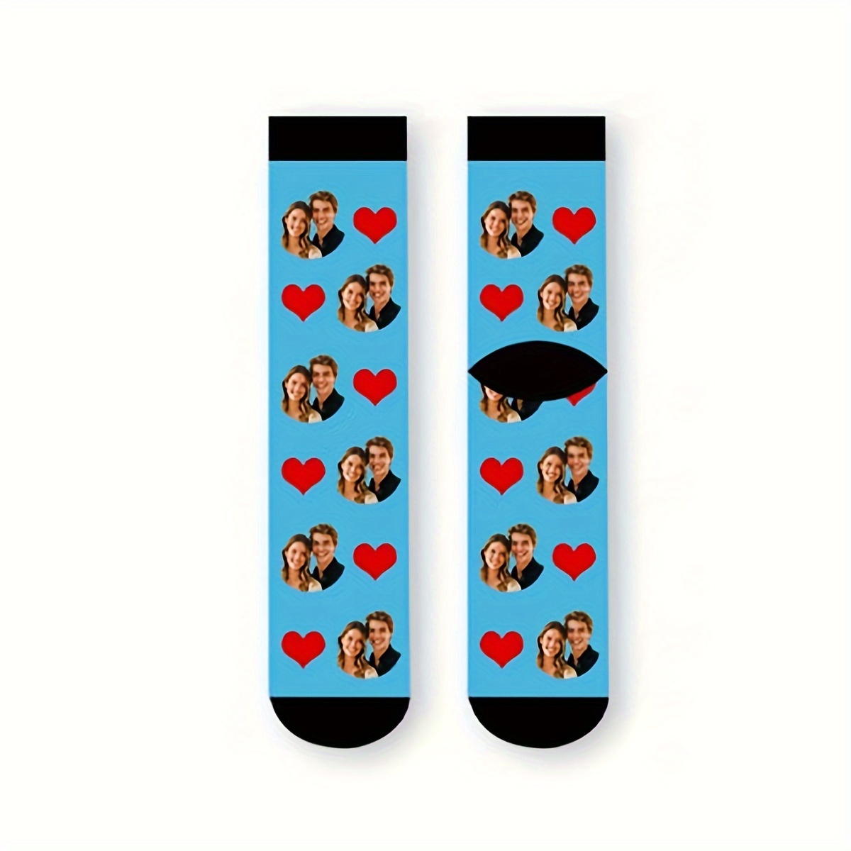 TEMU 1 Paar personalisierte, individuelle Herren-Mittelwadensocken mit Gesicht, Foto-bedruckte, wunderschöne Paar-Socken, lustige, personalisierte,