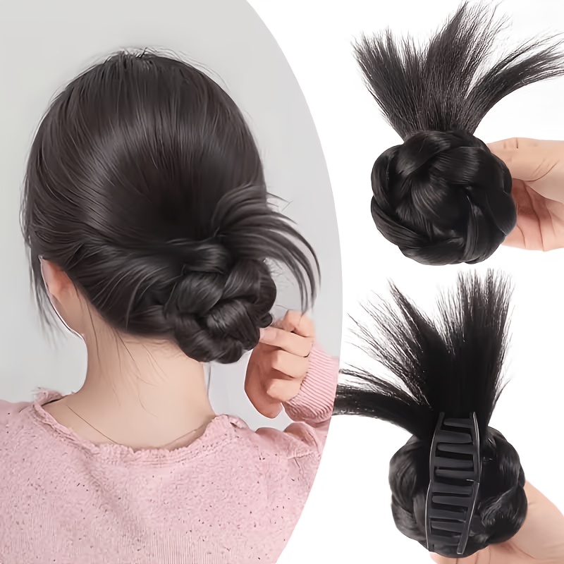 TEMU Y2k Lazy Claw Clip Synthetic Hair Bun, Half-up Ball Braid Flower Bud, 8 Inch Beard Wig, Synthetic Fiber, Retro Aesthetic Daily Photo Shoot Wigs