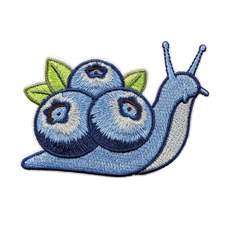 TEMU 1pc Blueberry Snail Embroidery Patch Cute Creature Applique, Whimsical Woodland Animal Embroidered Fabric Badge, Iron On Sew On Patch For Jacket