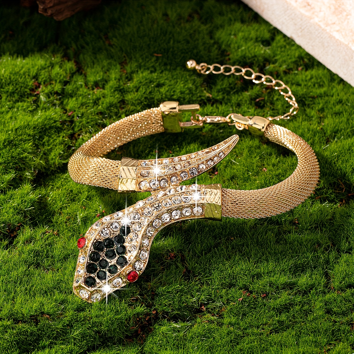 Rhinestone Encrusted Snake Bracelet, Versatile Zinc Alloy