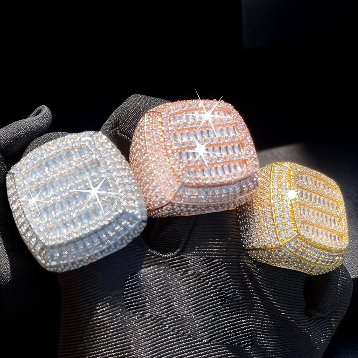 Luxury Rapper, Hip-hop Trend, Cool Cube Zirconia Square Ring, Designer, High-quality Men'S and Women'S Jewelry, Daily Casual and Personalized Jewelry