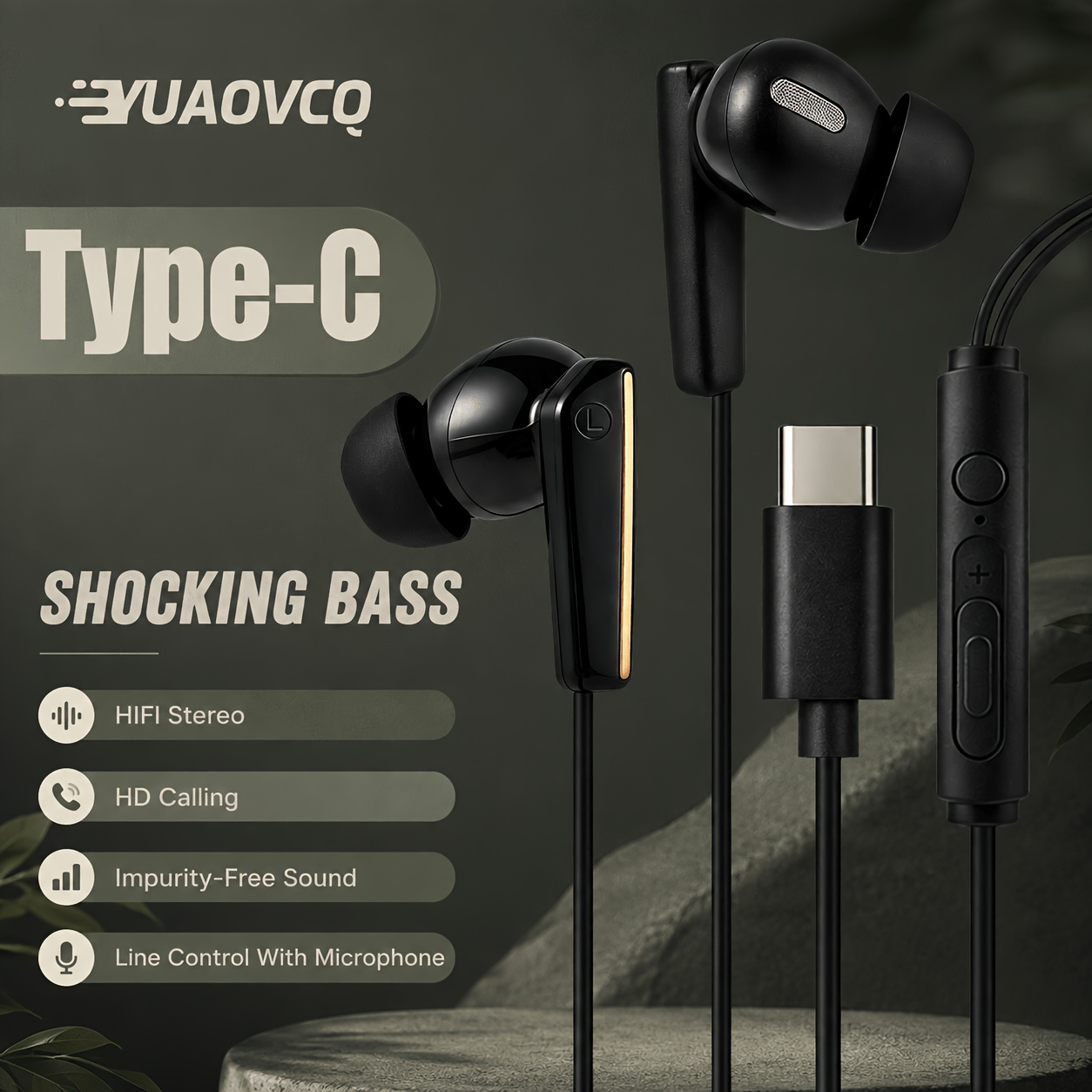 TEMU Casque -auriculaire filaire YUAOVCQ Type-C, DAC intégrée, écouteurs stéréo à basses pour musique et gaming, pour for Samsung Galaxy S24 S23 A54