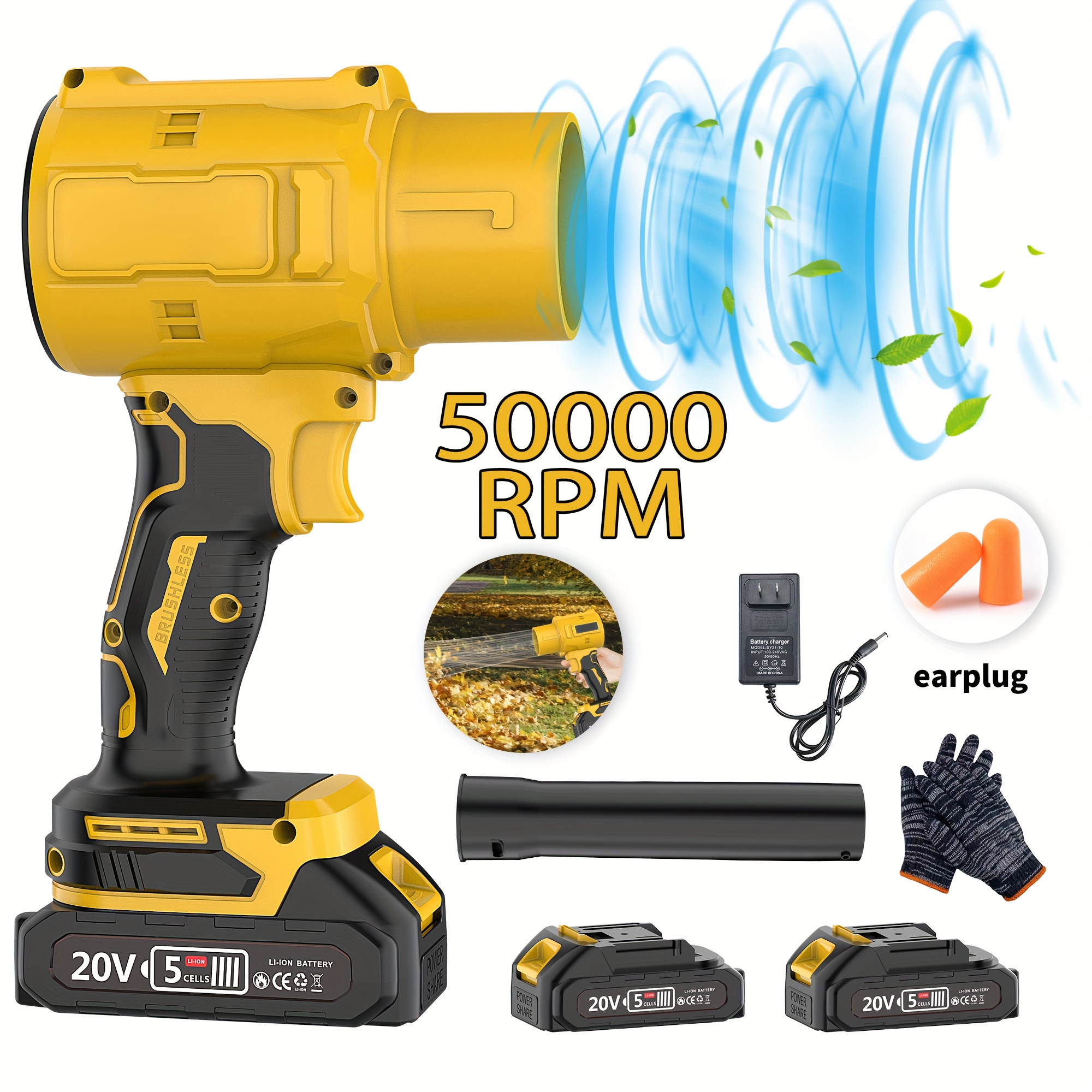 Powerful 50000RPM Cordless Leaf Blower, 20V Turbo Air Blower for Car Drying, Leaf Snow Dust Blowing, with Battery, Perfect Christmas Gift, Holiday Gift Idea, Home Outdoor Cleaning Tool