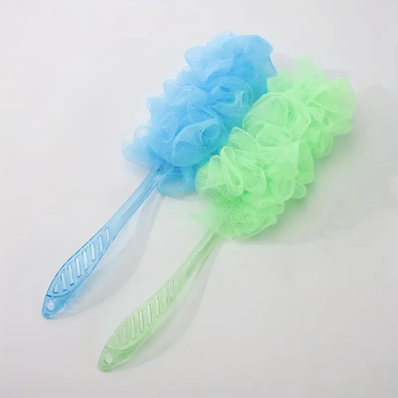 1pc long handle bath massager with head pastel colors green back scratcher for men women manual tool for use no batteries electricity durable bath accessory fluffy texture gentle exfoliation routine Product details 2