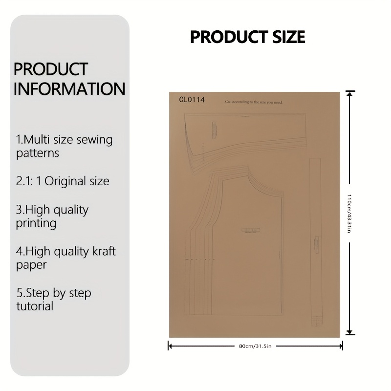 TEMU Sewing Patterns For Women's Long-sleeved Top In 7 Sizes Xs-xxxl, Beginner Sewing Kit For Women's Clothing, Trimmable Sewing Patterns For Women's