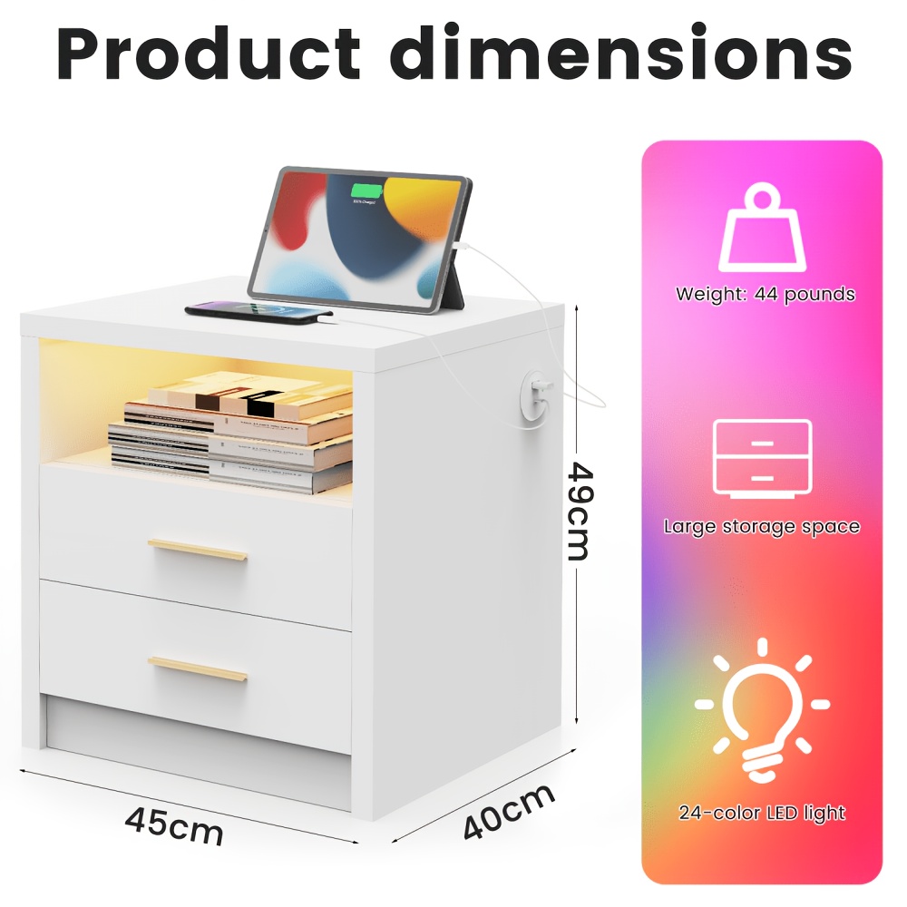 Smart Bedcide Table Bedroom Bedcide Cahinet Side Tahle With 2 Lamel Capacity Drawers, For Bedroom, Living Room, High Gloss White