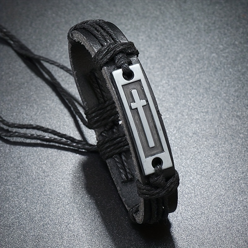 Men's Wristbands Featuring A Retro Woven Faux Leather Design With An -out Adjustment