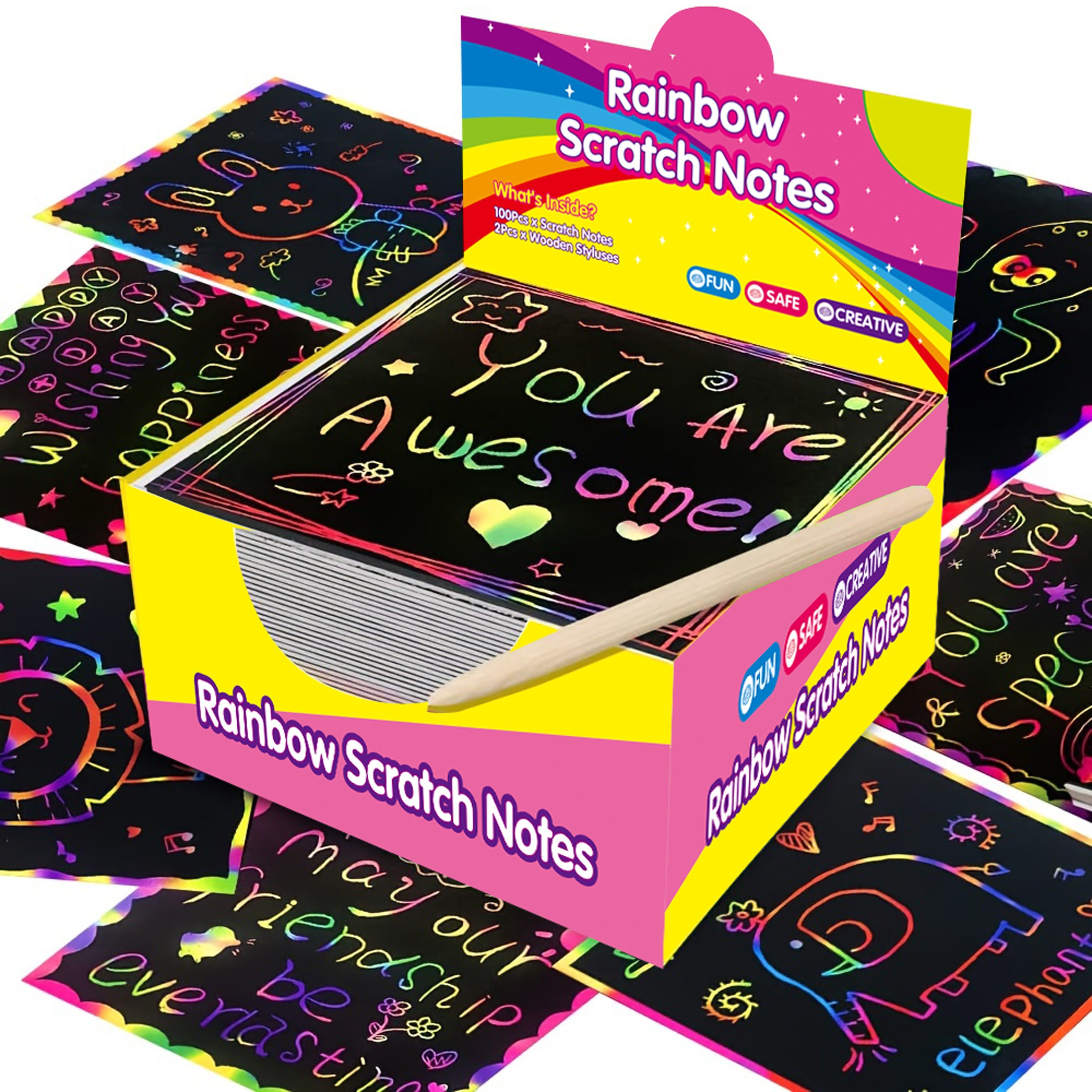 

Rainbow Scratch Notes: 100 Pieces Of Fun, Safe, And Creative Art Supplies - Perfect For Diy Projects, Parties, And Gifts