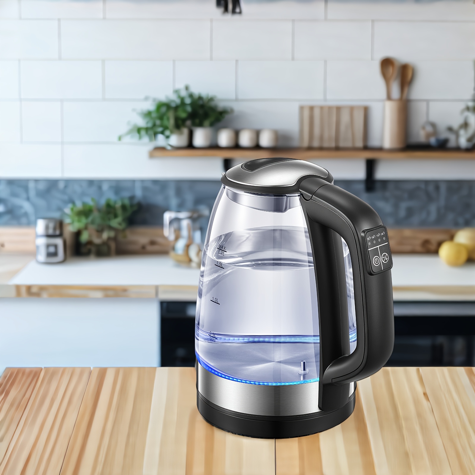 TEMU Electric Kettles, 1.7l Glass Kettles Electric With Led, , Anti-dry, Automatic , 2200w Fast And Quiet Boiling, Temperature Control Kettle, Tea