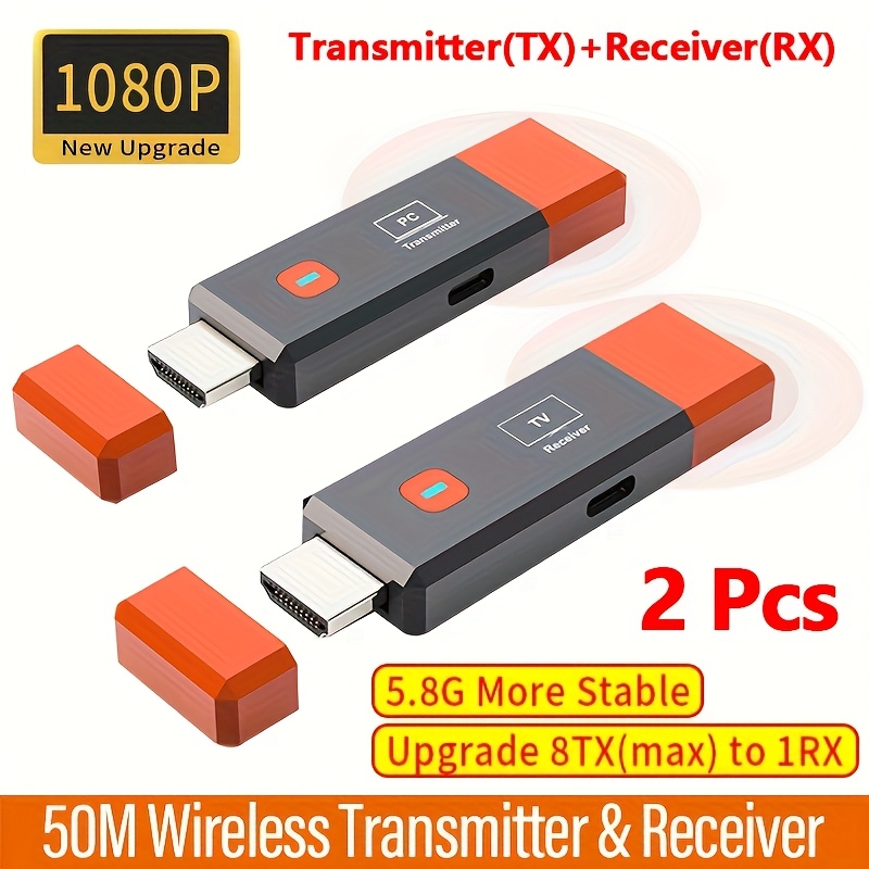 wireless video transmitter and   hdtv compatible 1080p 50m portable wireless video audio tv stick dongle display extender kit for camera laptop pc to tv projector monitor plug and   4g 5 8g low latency 8txs to 1rx for home office meeting