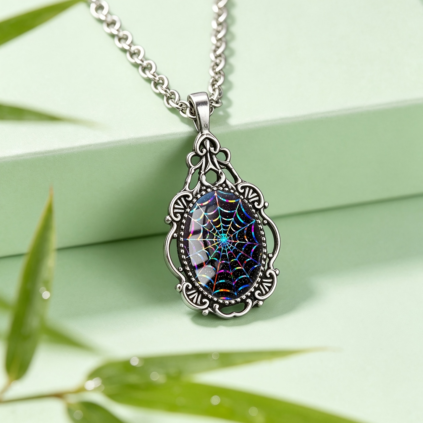 Laser Spider Web Pendant Necklace, Halloween Style