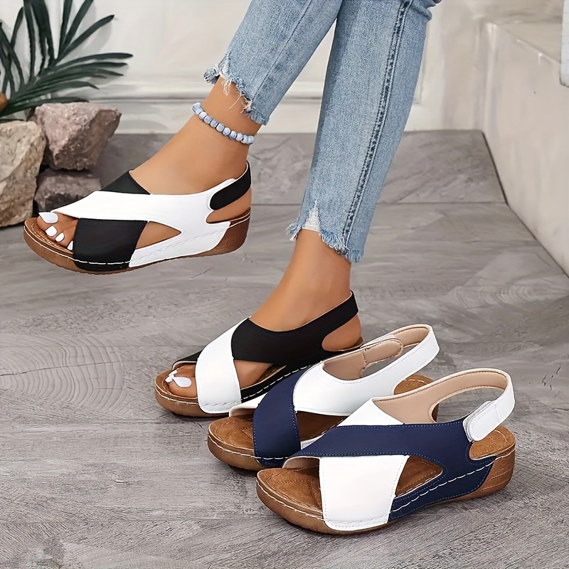 

Chic Women's Wedge Sandals - Fashionable , Non-slip Sole With Hook-and-loop Closure, Open Toe Design