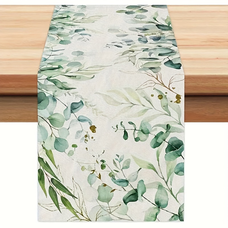 

Eucalyptus Spring Table Runner: 183cm X 72.05in, Floral Pattern, Polyester Material, Rectangular Shape, Woven Cover, Suitable For Home, Kitchen, Party, Restaurant, Holiday, Indoor/outdoor Gatherings