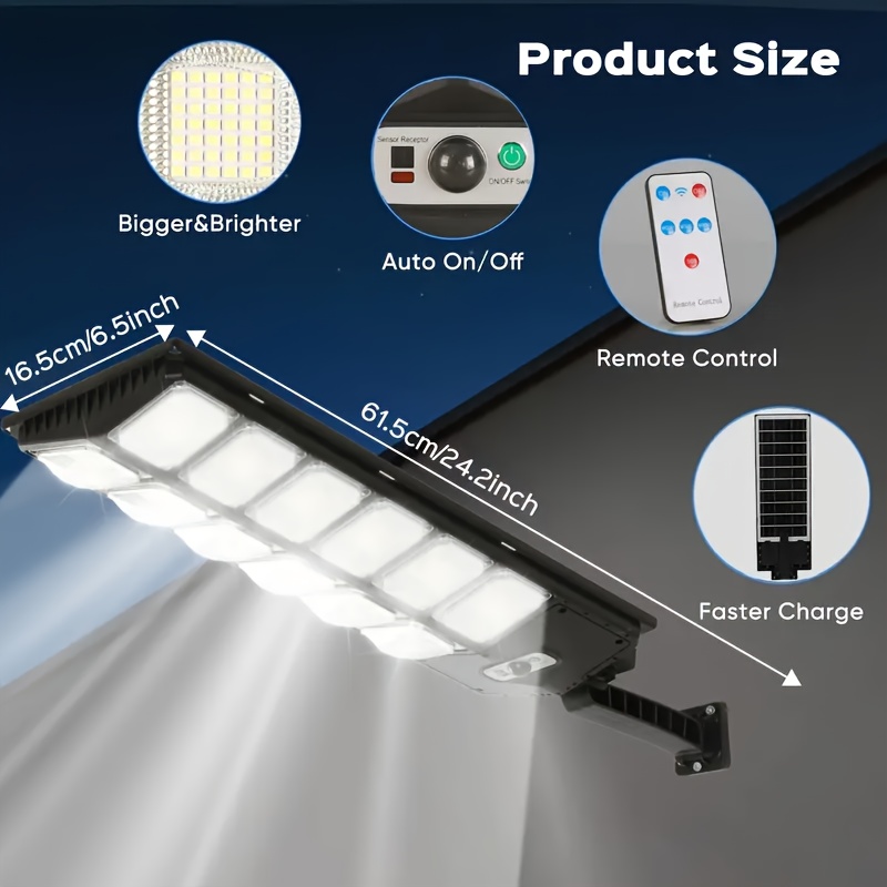   street light designed for outdoor use featuring waterproof capabilities a brightness of 6500k and 3000     with 504 144 leds this solar   light   with a foldable bracket and functions as   floodlight wit Product details 9