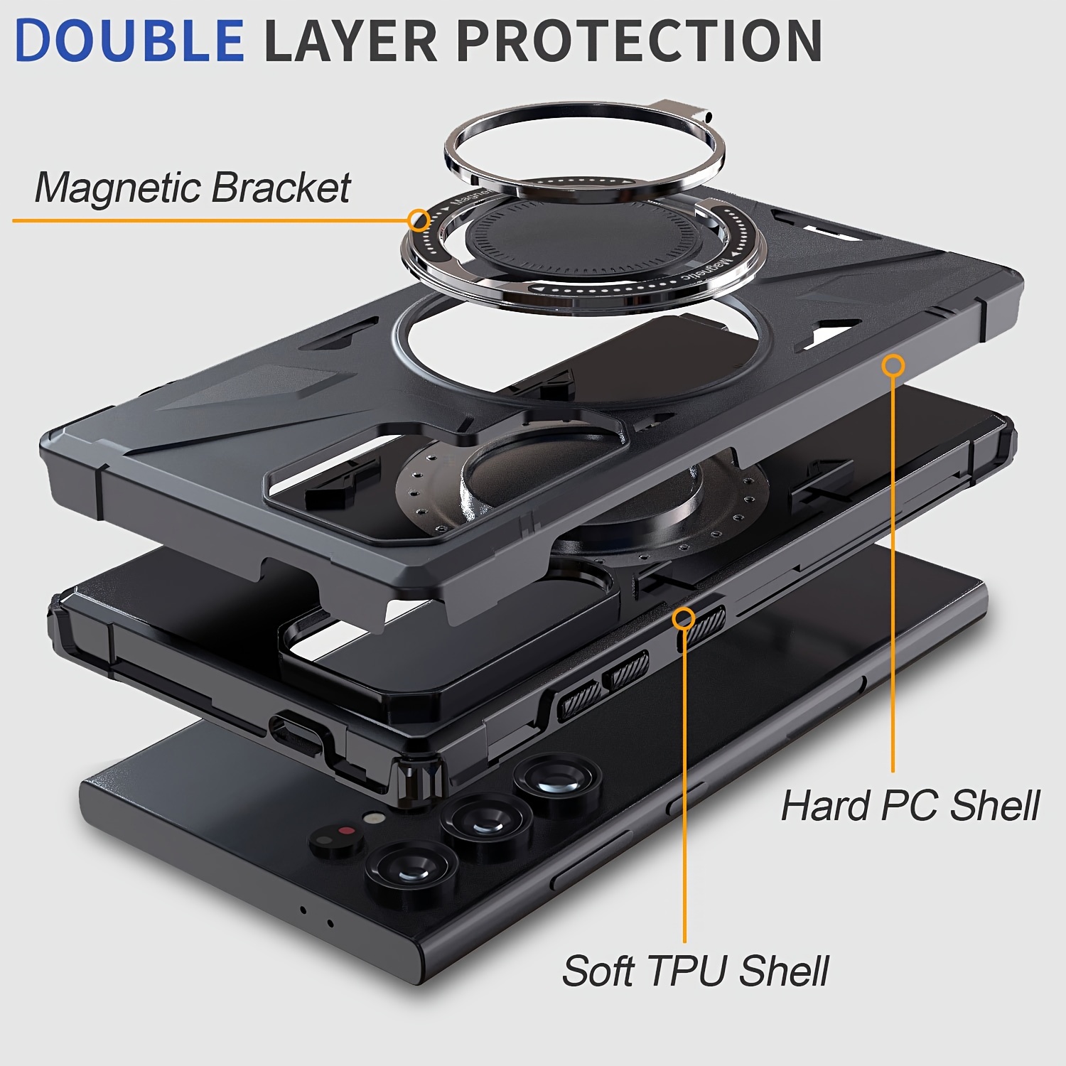 Compatible With Samsung GalaxyS24/S24+/S24 Plus/S24 Ultra 5G Hard Phone Case Shockproof Protection Magnetic Ring Kickstand Holder_voghion.com