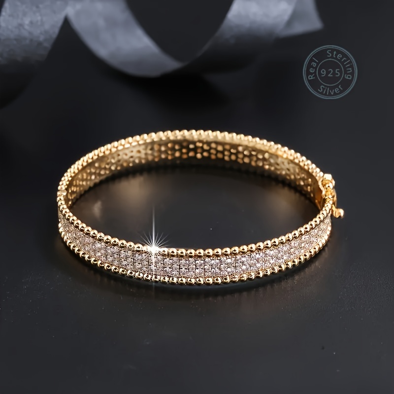 

1pc Fashion And Delicate Cubic Zirconia Decor Golden S925 Silver Bracelet, Versatile And Easy-to-wear, Combine Well With Any Outfit