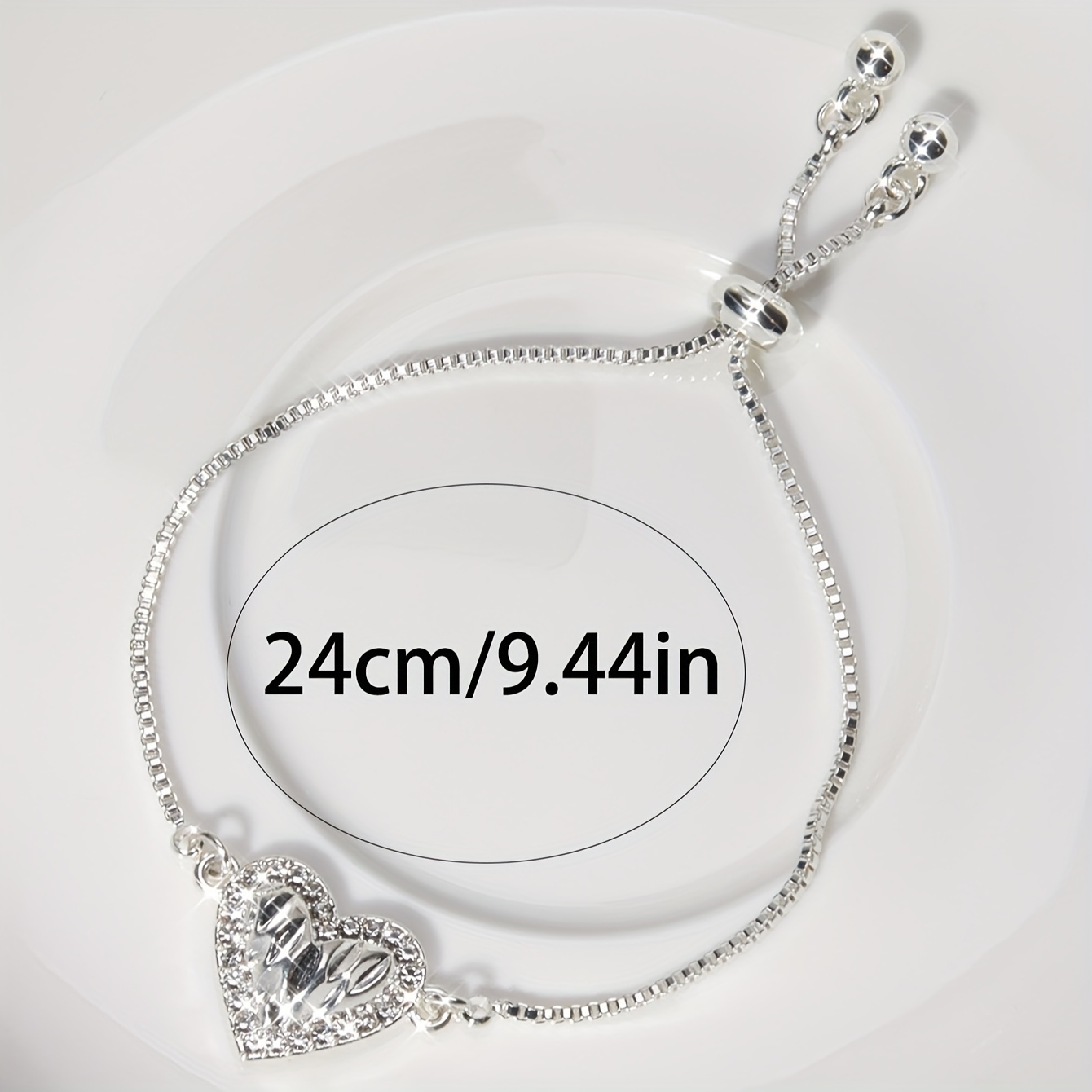 Silver Water Drill Heart Bracelet for Women