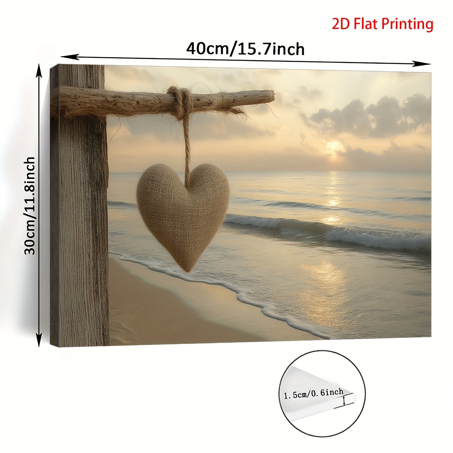 E-shop 2D Flach, 2D Flach, 1 Stück Leinwandbild mit Holzrahmen, mit einem Herz, das von einem Ast hängt. zum Dekorieren von Wohnzimmern, Schlafzimmern