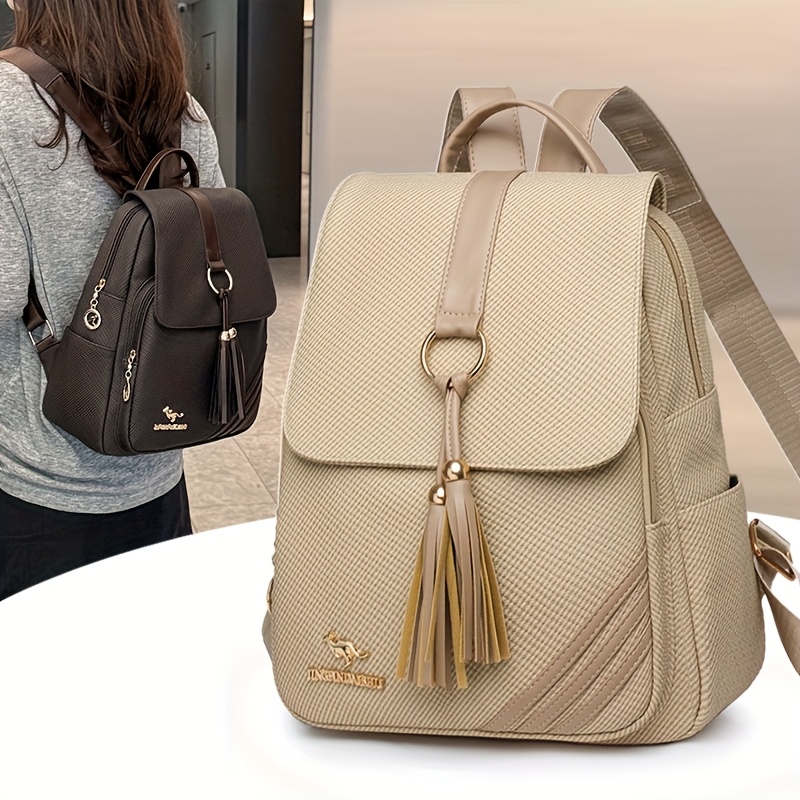soft faux leather large capacity backpack new - Temu Oman display picture 1