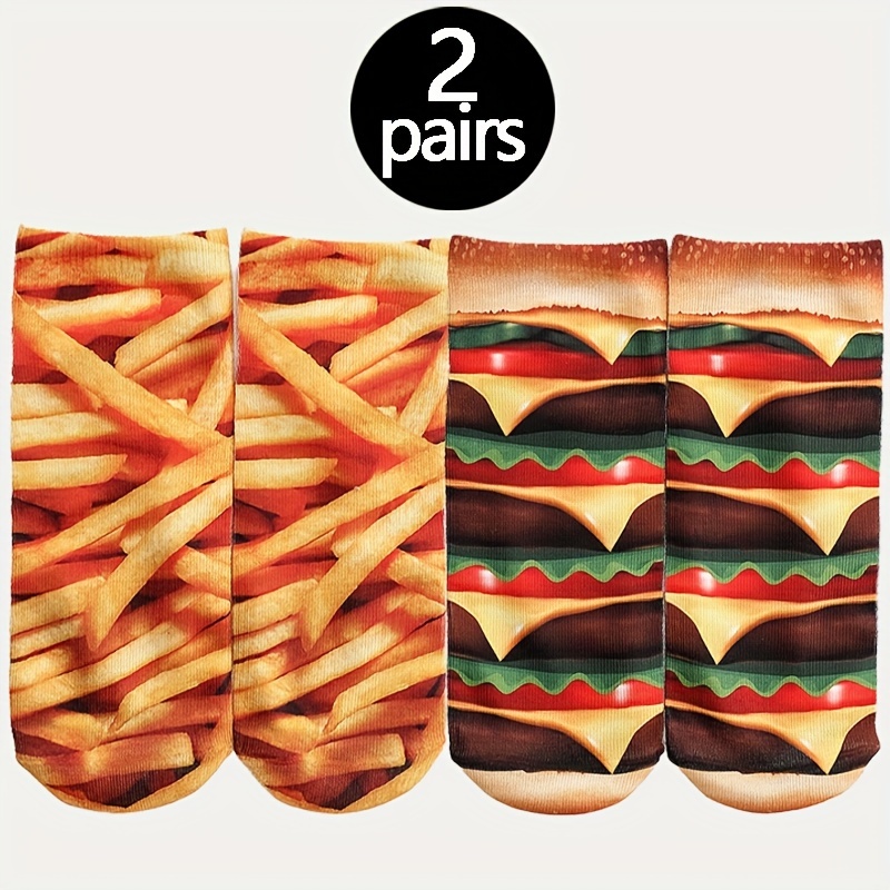 

3d Hamburger & Fries Socks, Novelty Fit Ankle Socks, Women's Stockings & Hosiery