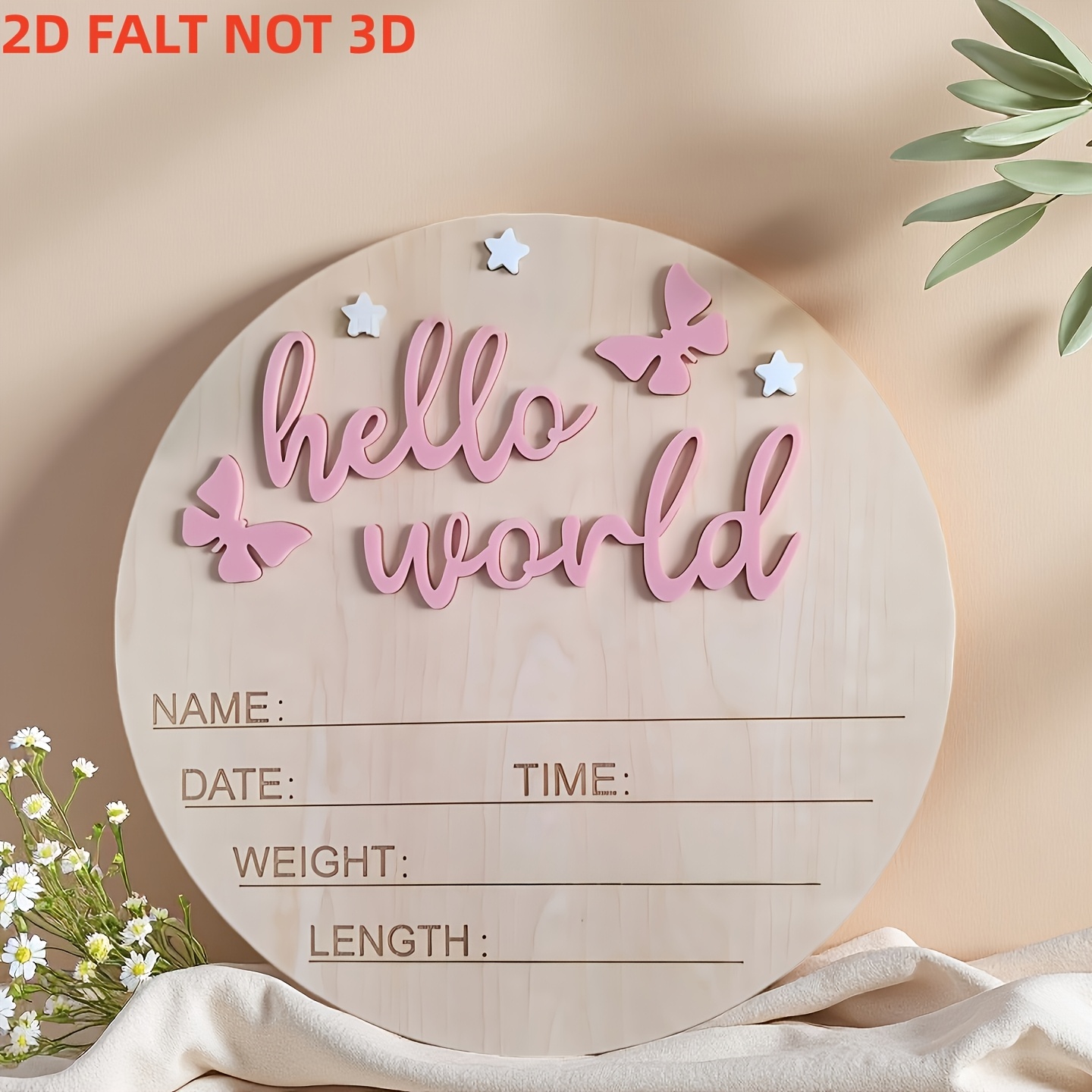 2d Flat - 1pc Wooden Birth Announcement Board, Theme Milestone Card, Hello , Hospital Birth Board, Name Board, 2d Flat