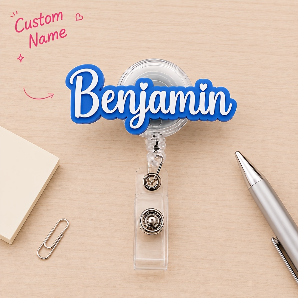 TEMU 2d [custom] 1pc Custom Name Badge Scroll With Clip, Heart Shaped Letter I, Retractable Rn Nurse Badge, Personalized Name Badge Clip, Healthcare
