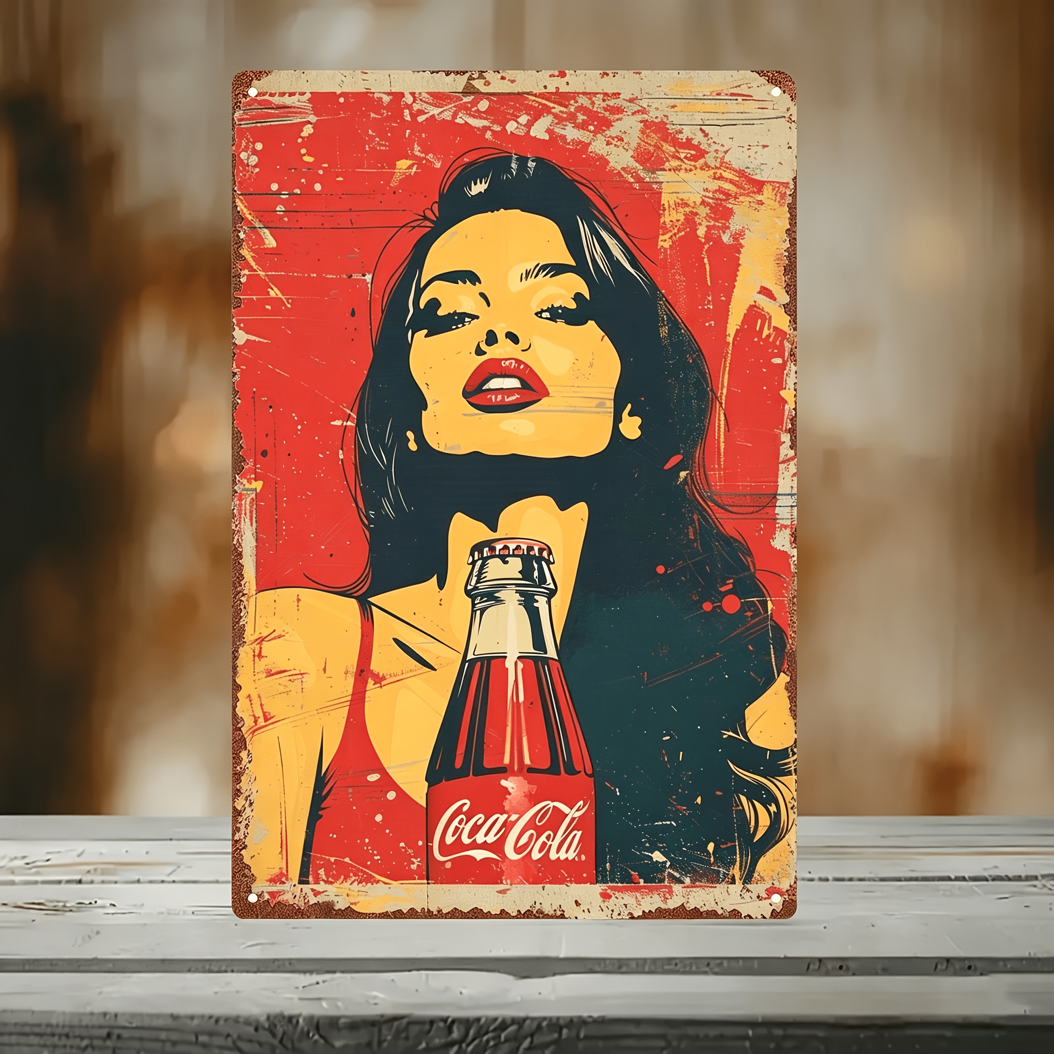 TEMU 2d Flat - A Vintage-style 2d Flat Iron Sign Showcasing A Woman With A Bottle, Ideal For Decoration In , Bedrooms, Kitchens, And Offices. It