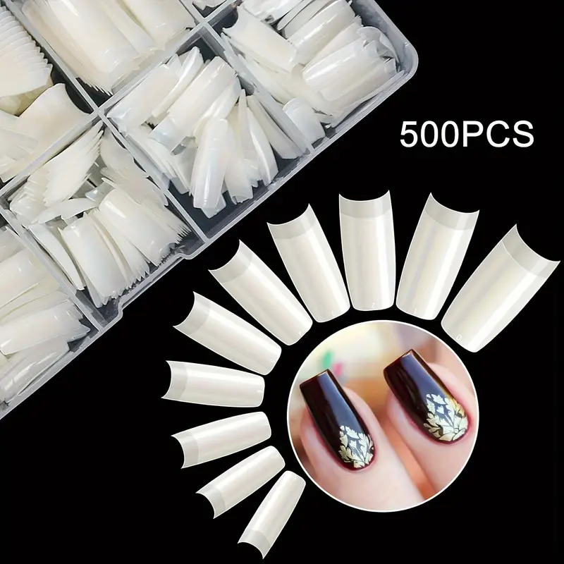 500pcs long coffin false nails white artificial nail tips set easy to shape and file for diy nail design details 3