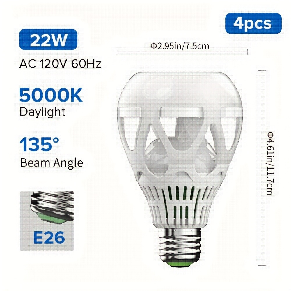 TEMU Sansi 22w (200 Watt Equivalent) Led Light Bulb, A21 3000 Light Bulbs, 3000k/5000k E26 Base Non-dimmable Bright Led Bulbs For Home Office, 4-pack