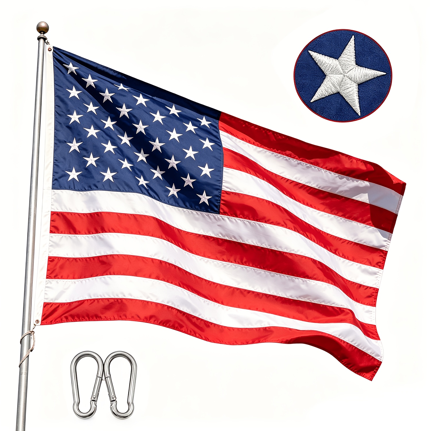 TEMU American Flags For Outside With Embroidered Stars Fade/water-resistant, 420d American Flag Outdoor Heavy Duty + 304ss Hook Windproof, For