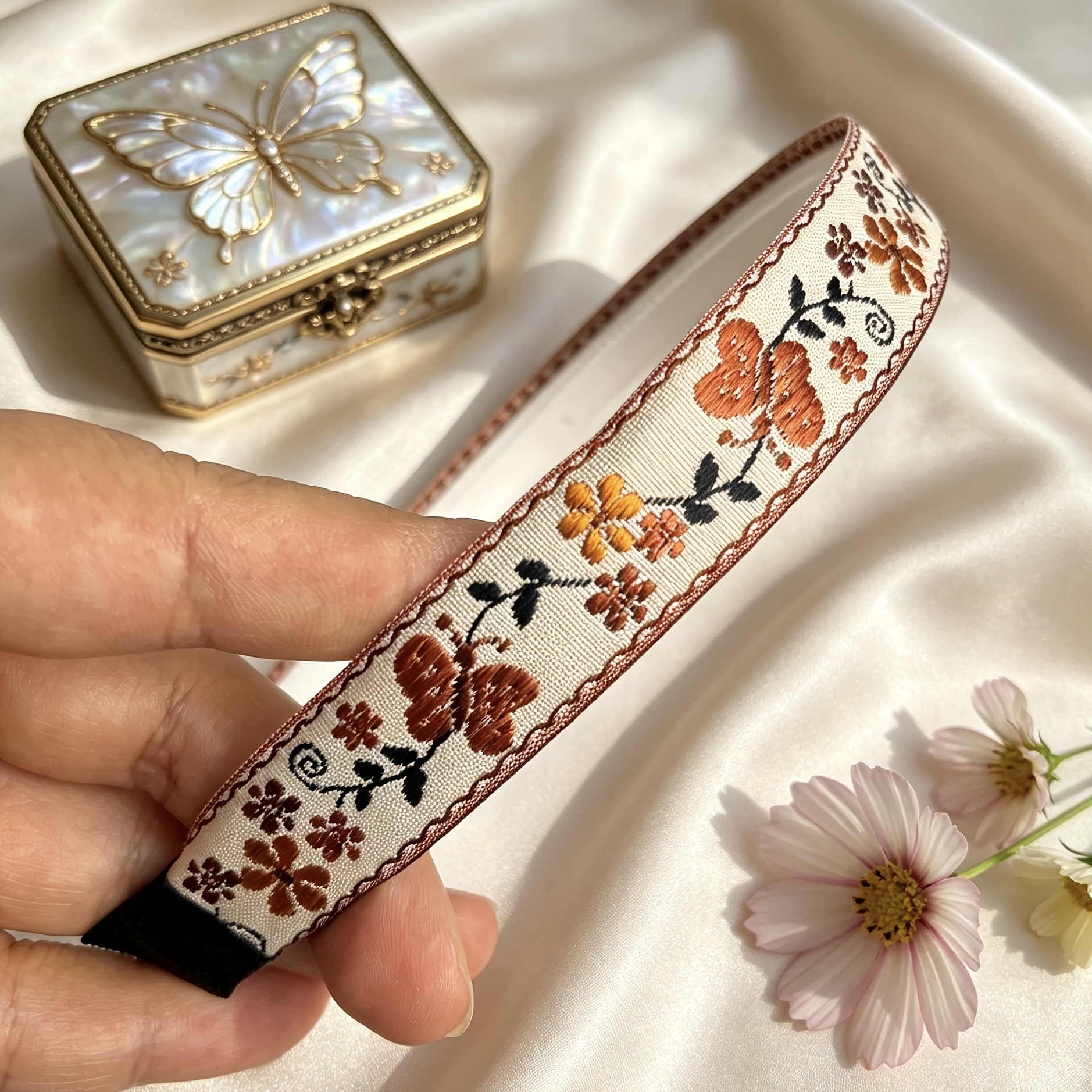 TEMU Fascie larghe da donna con e vintage, cerchietti per capelli in tessuto jacquard multicolore con fiori e , per capelli boh矇mien antiscivolo,