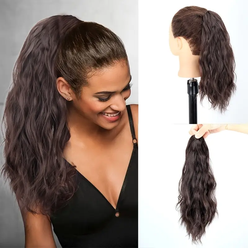 womens curly wave ponytail clip in hair extension high temperature fiber volumizing daily use details 0