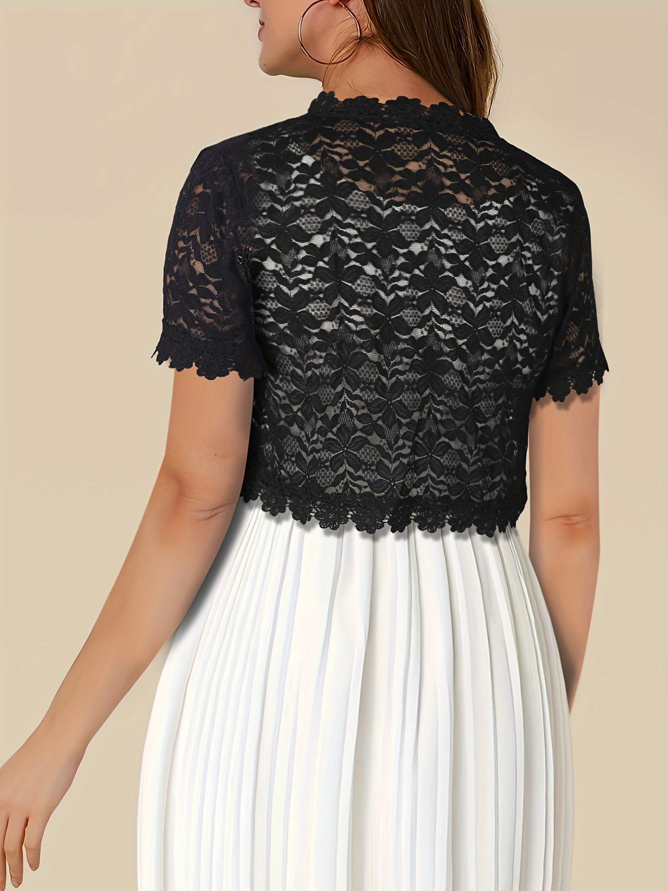 Women'S Elegant Yellow Lace Short Sleeve Cardigan - Sheer V-Neck, Short Length, All-Season Wear, Perfect for Formal Events and Casual Attire, Formal Attire|Elegant Lace Design|Sheer Fabric, Lace Coverup