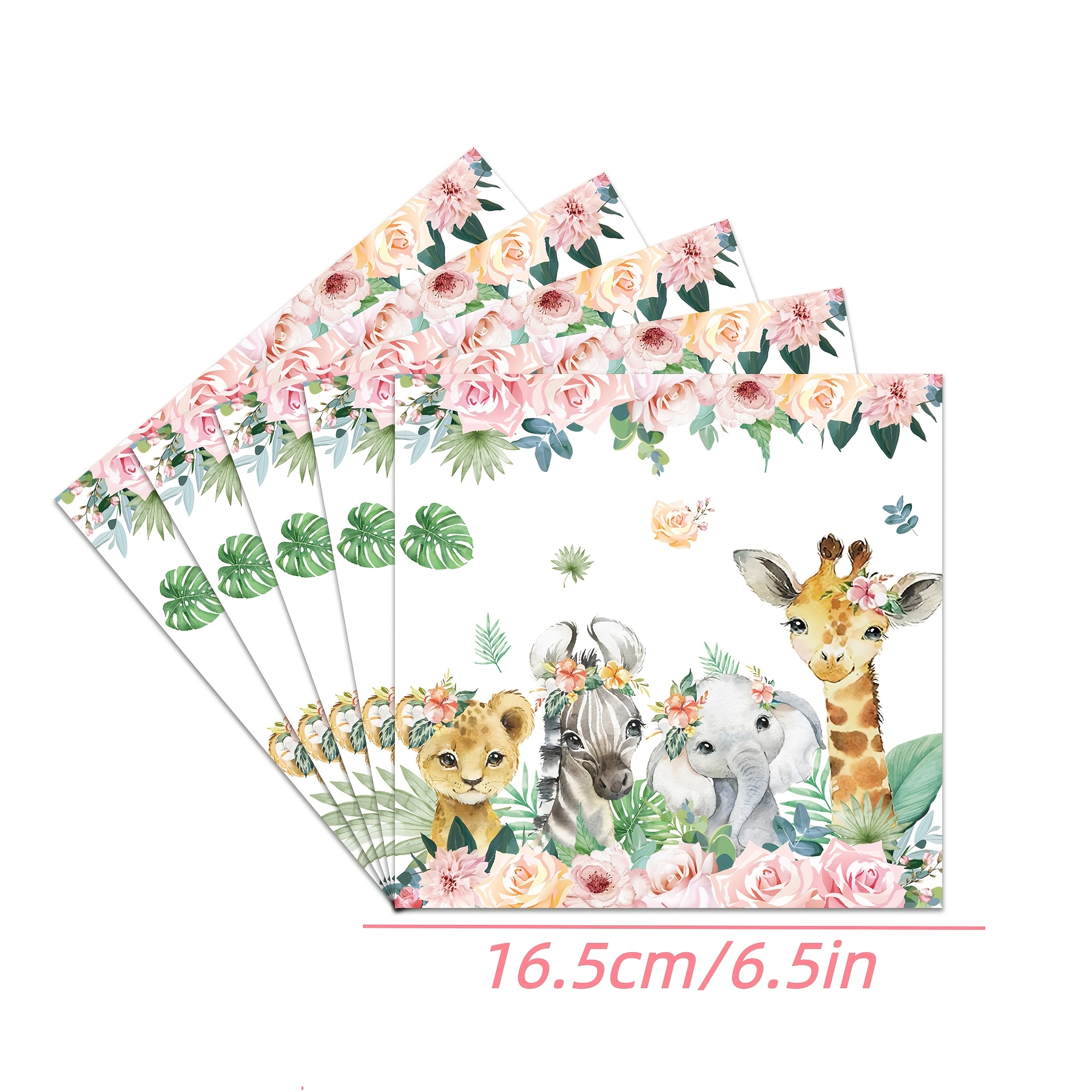 TEMU 20 Pezzi Tovaglioli per Feste con Animali della e Fiori - 6,5x6,5 Pollici Tovaglioli di Carta con Animali della in Rosa, Ideali per Feste di
