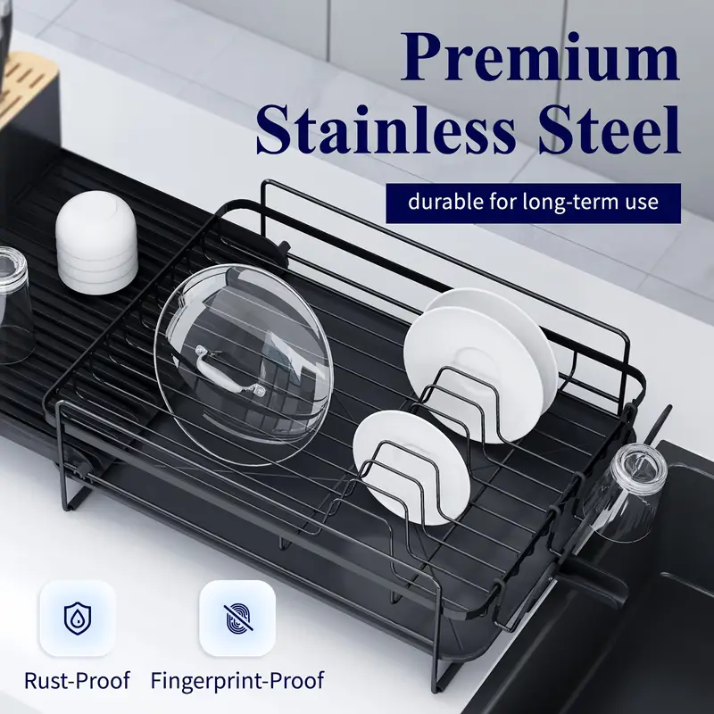 adjustable extendable shelves dish drying rack 19 2 26 7 stainless steel fingerprint anti slip silicone caps cutlery cup shelves countertop for kitchenware organization Product details 3