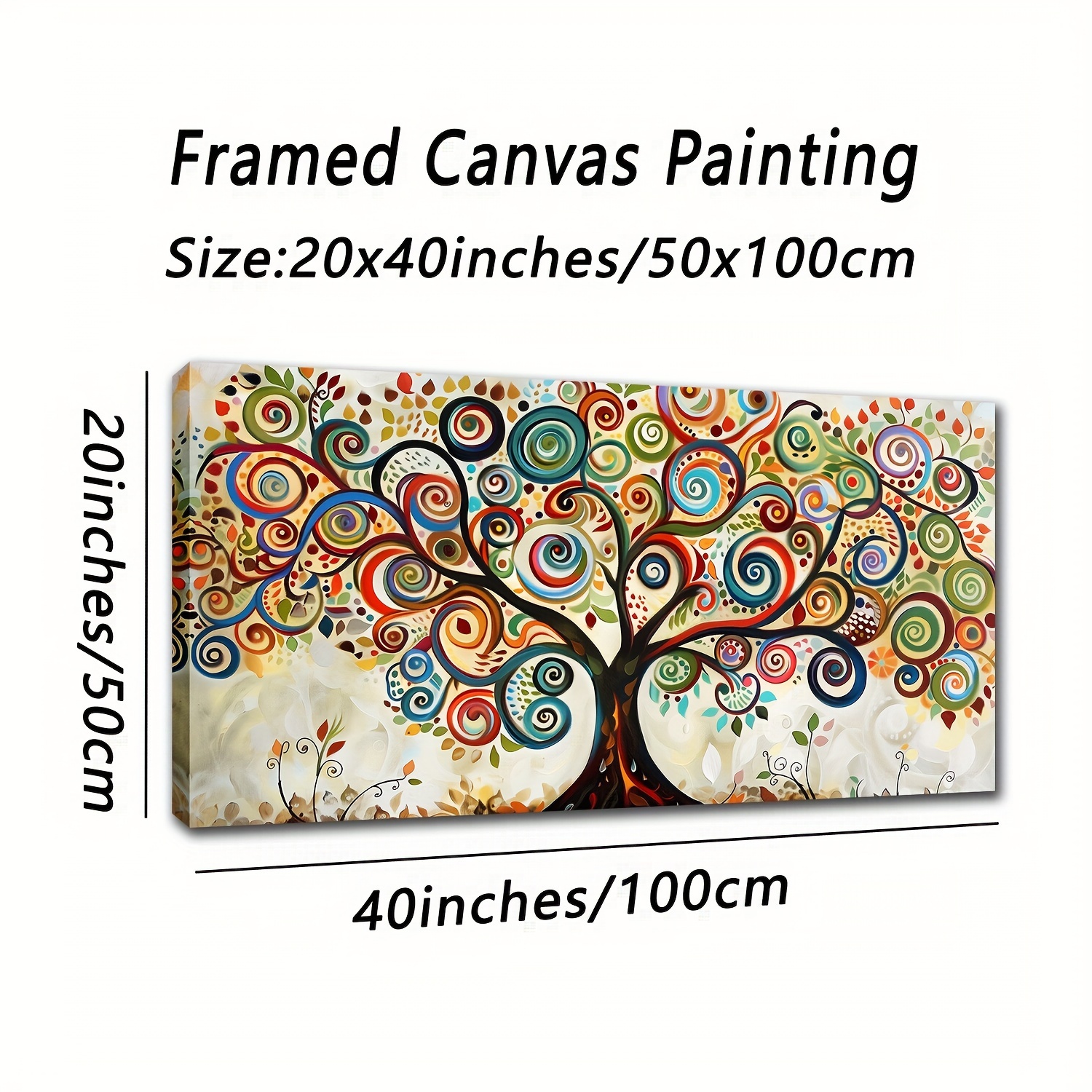 TEMU da Parete su Tela Incorniciata, dell'Albero Vita con Foglie Colorate , 20x40 pollici - per Camera da Letto, Ufficio, Soggiorno, Caff癡,