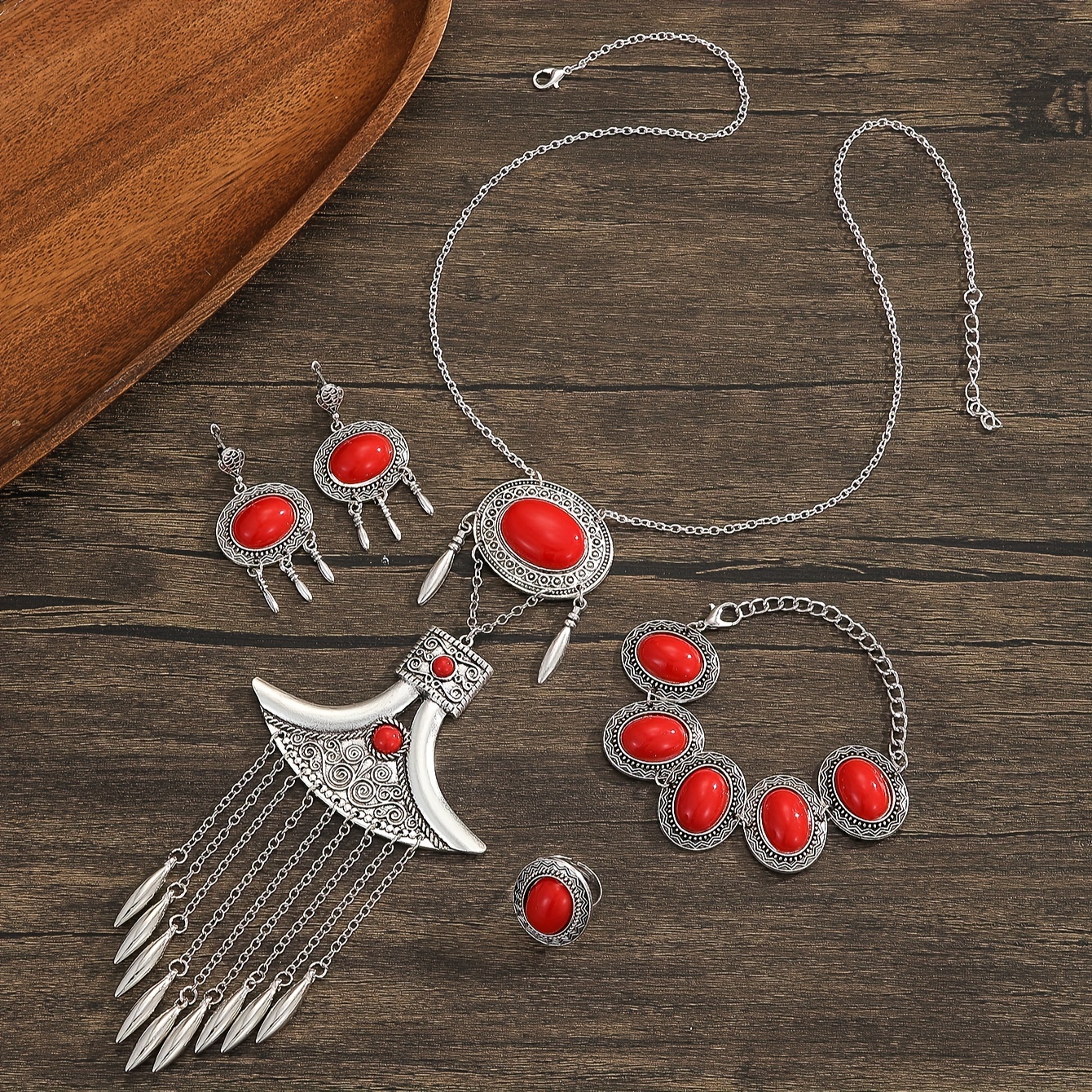Exotic Red Tassel Jewelry Set for Weddings