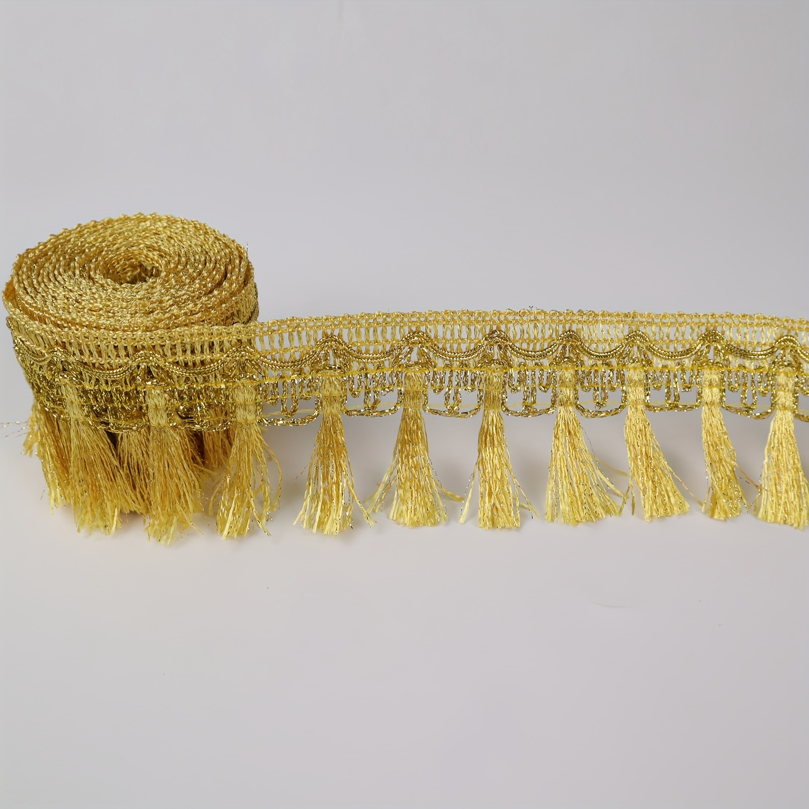 Image of Idongcai 3 Yards/ Golden Fringe Lace Trim, Polyester Tassel Sewing Edging For Curtain Costume Decor, Lace Trim