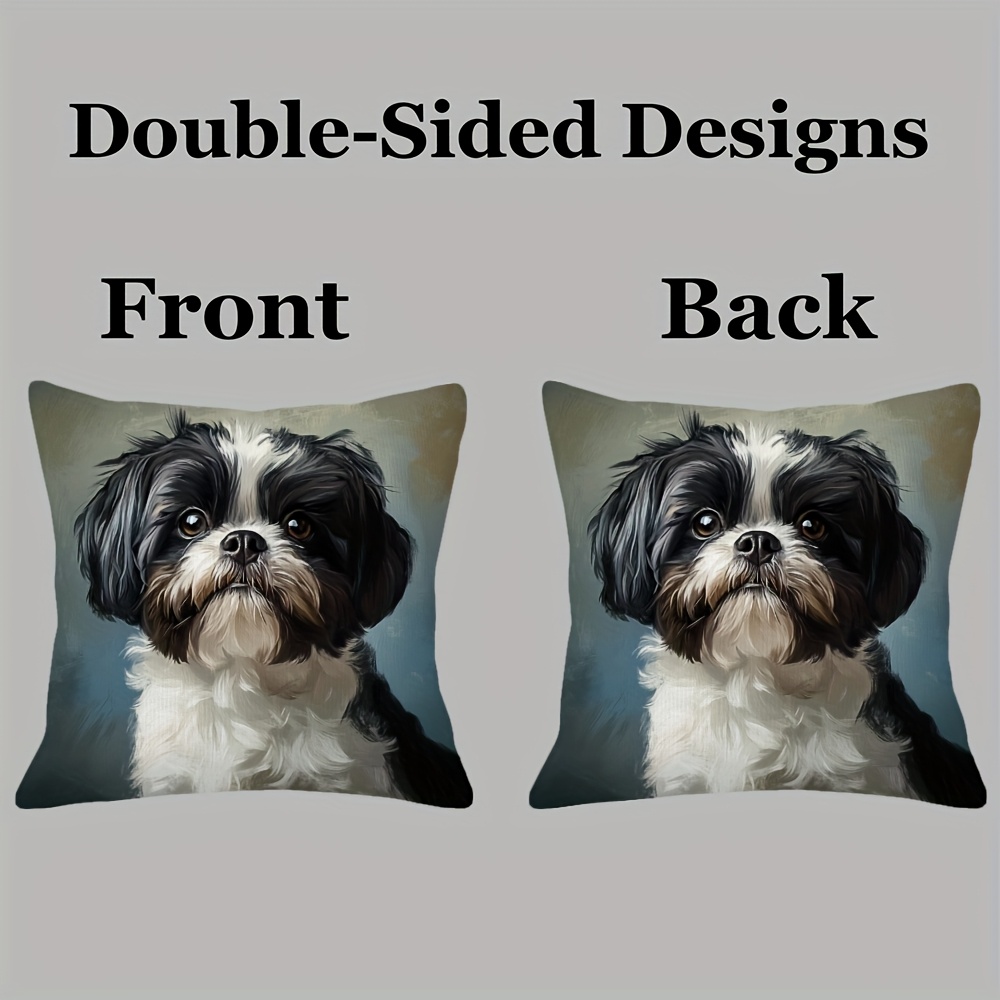 1pc 2d flat printing non real embroidery cute shih tzu dog double sided printed short plush pillow cover suitable for sofa living room bedroom no pillow corelkj1654 Product details 0
