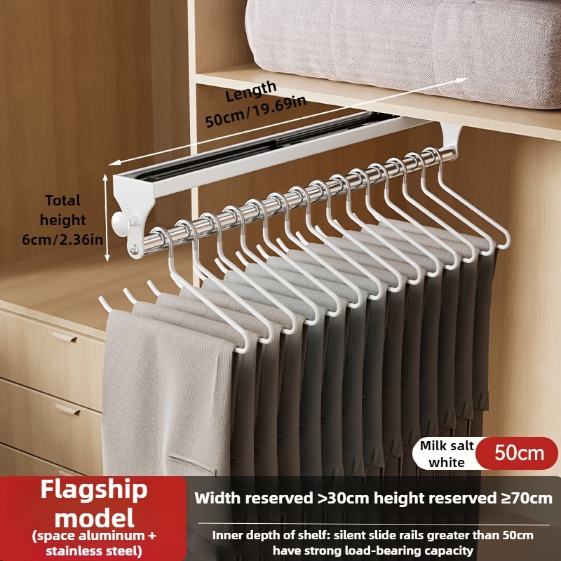 Image of Heavy-duty Clothes Hanger; Sliding And Extendable Pants Rack For Home Bedroom; Multi-functional Pull-out Extension Storage And Drying Rack With Thickened Rod , Wardrobe, Drying Rack