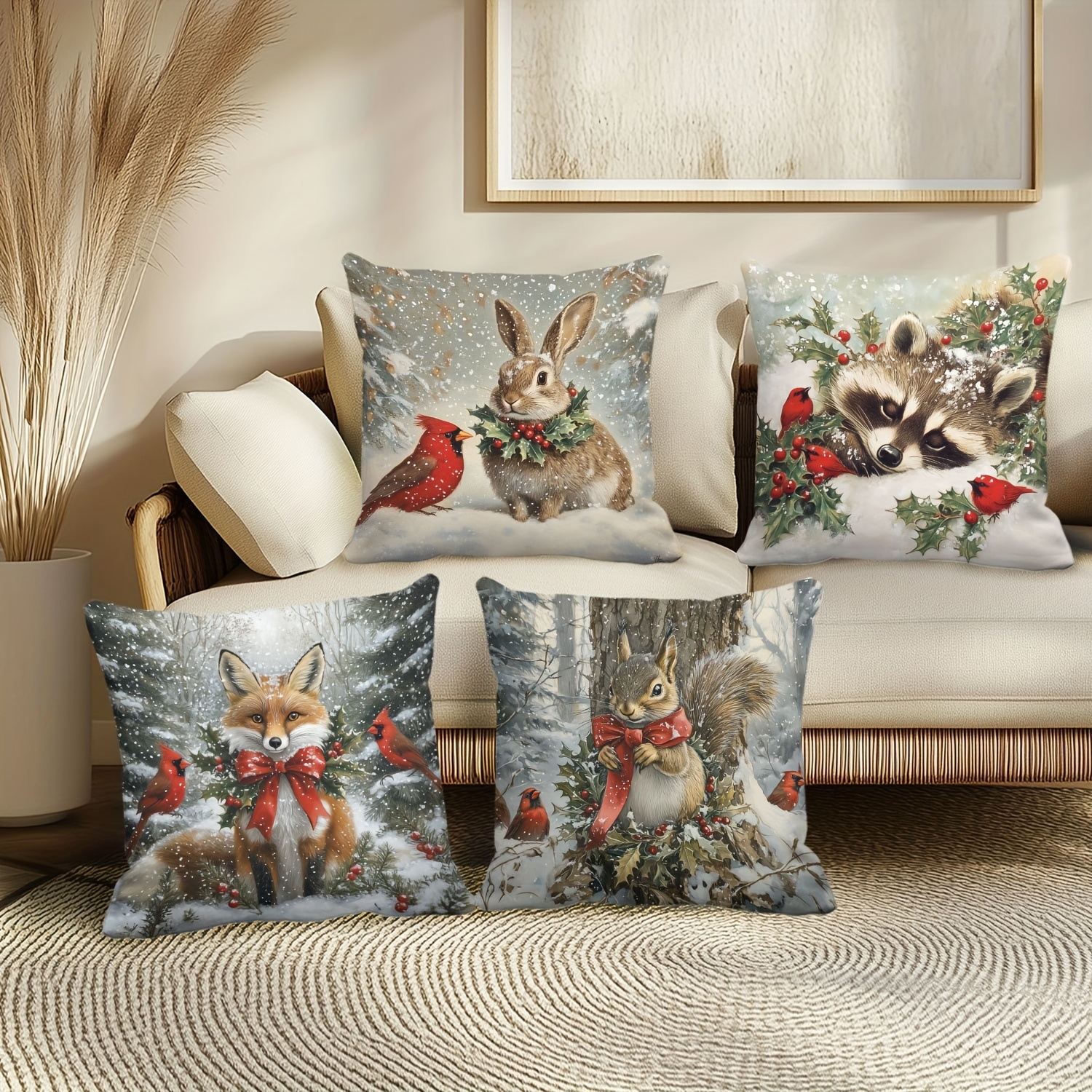 

Contemporary 4- Christmas Set - , Zippered, Washable, Decor For Sofa And Bed - 18x18