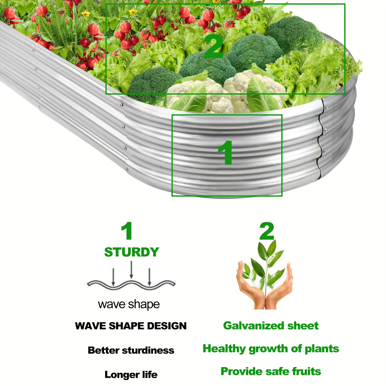 FRIZIONE Lot de 2 jardinières surélevées rondes en métal galvanisé de 0,9 x  6,1 m de haut pour légumes, jardinière surélevée