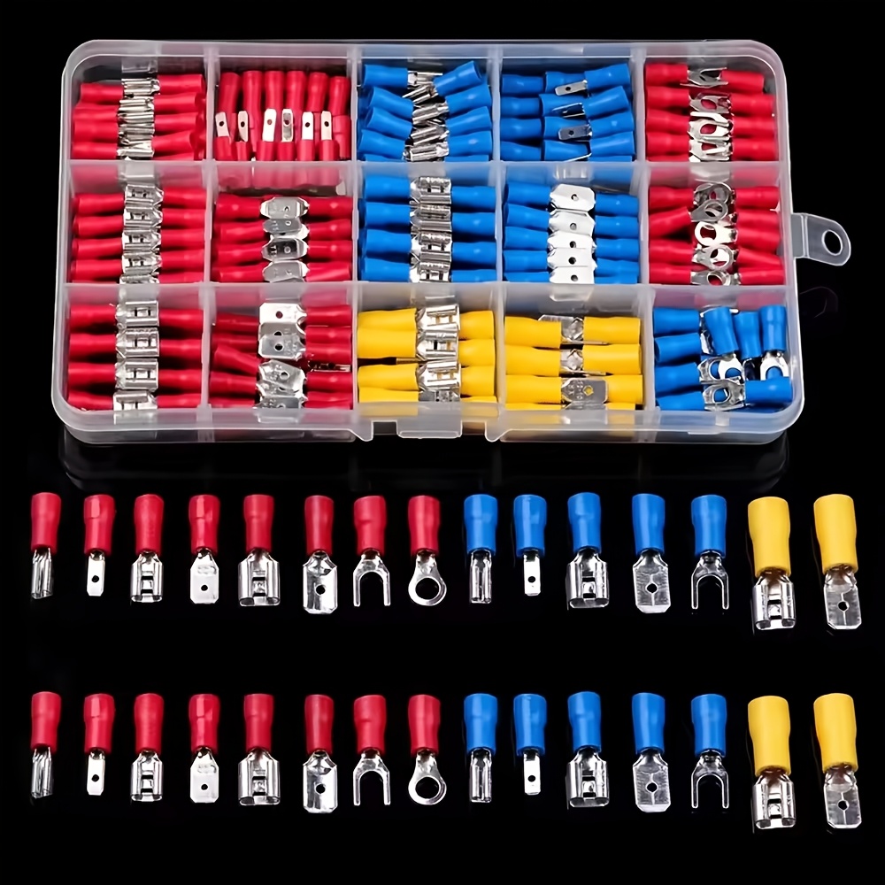 TEMU 280pcs/Set Cosses à Pelle Connecteurs de Câble Filaire Électrique Cosses à Crimper Cosses à Anneau et Fourche, Kit de Cosses Roulées, Kit de