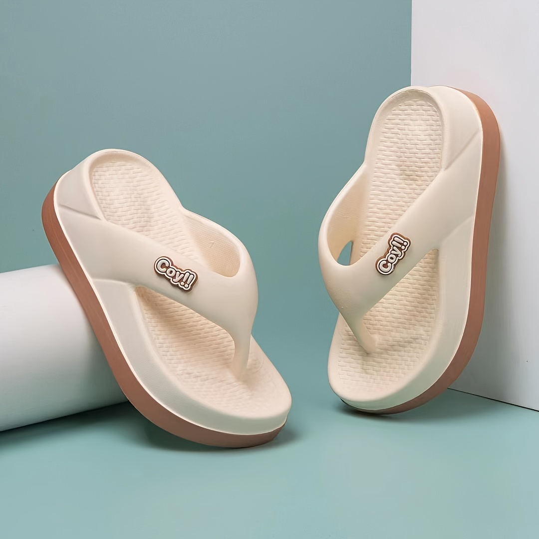 womens summer flip flops trendy thick sole eva slide sandals non slip comfortable fashionable beach wear in pink white black   beach footwear colorblock design durable flipflops beach accessories Product details 1