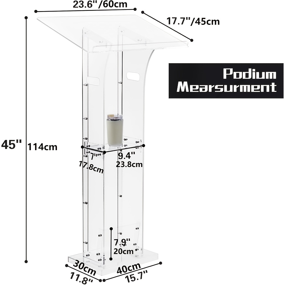 Acrylic Podium, Transparent Black, Easily Movable Acrylic Lectern with Storage Shelf, Suitable for Classrooms, Weddings, Meetings, Concerts, And Professional Presentations