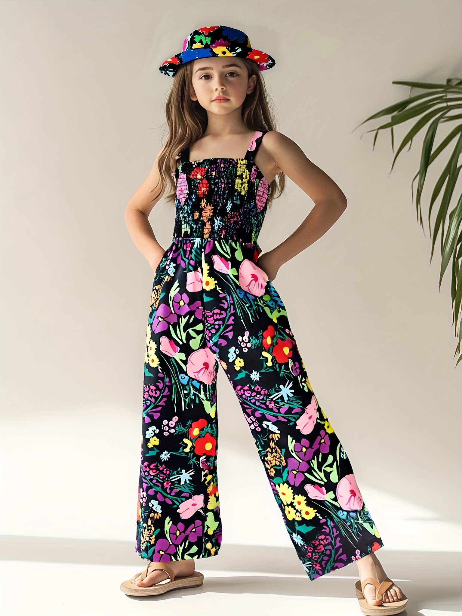 womens fashionable loose fit floral print jumpsuit with ruched detail   spring summer versatile casual attire loose fit jumpsuit vibrant print jumpsuit ruched detail jumpsuit for outdoor 0