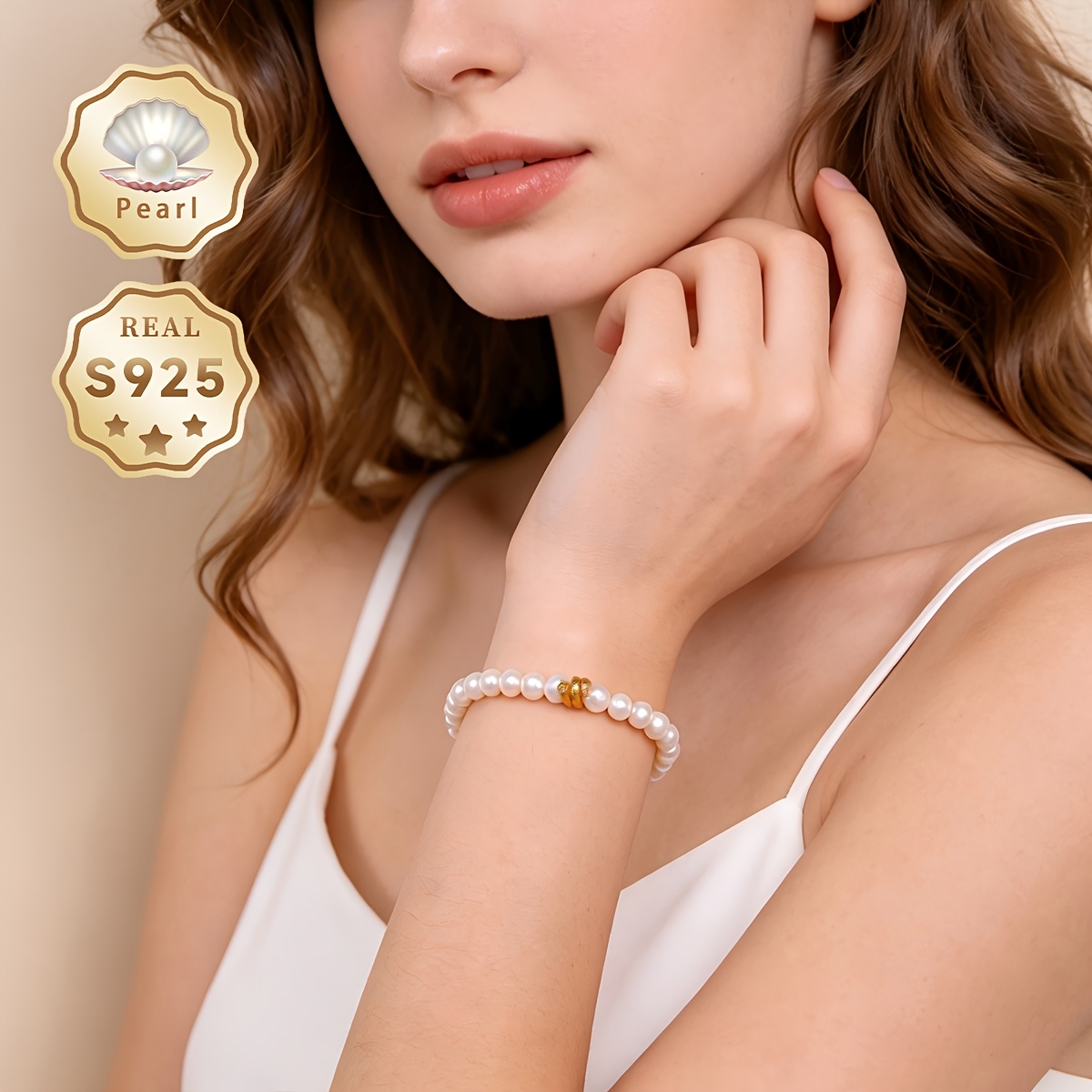 Women's S925 Silver Freshwater Pearls Bracelet, Gift Box Packaging
