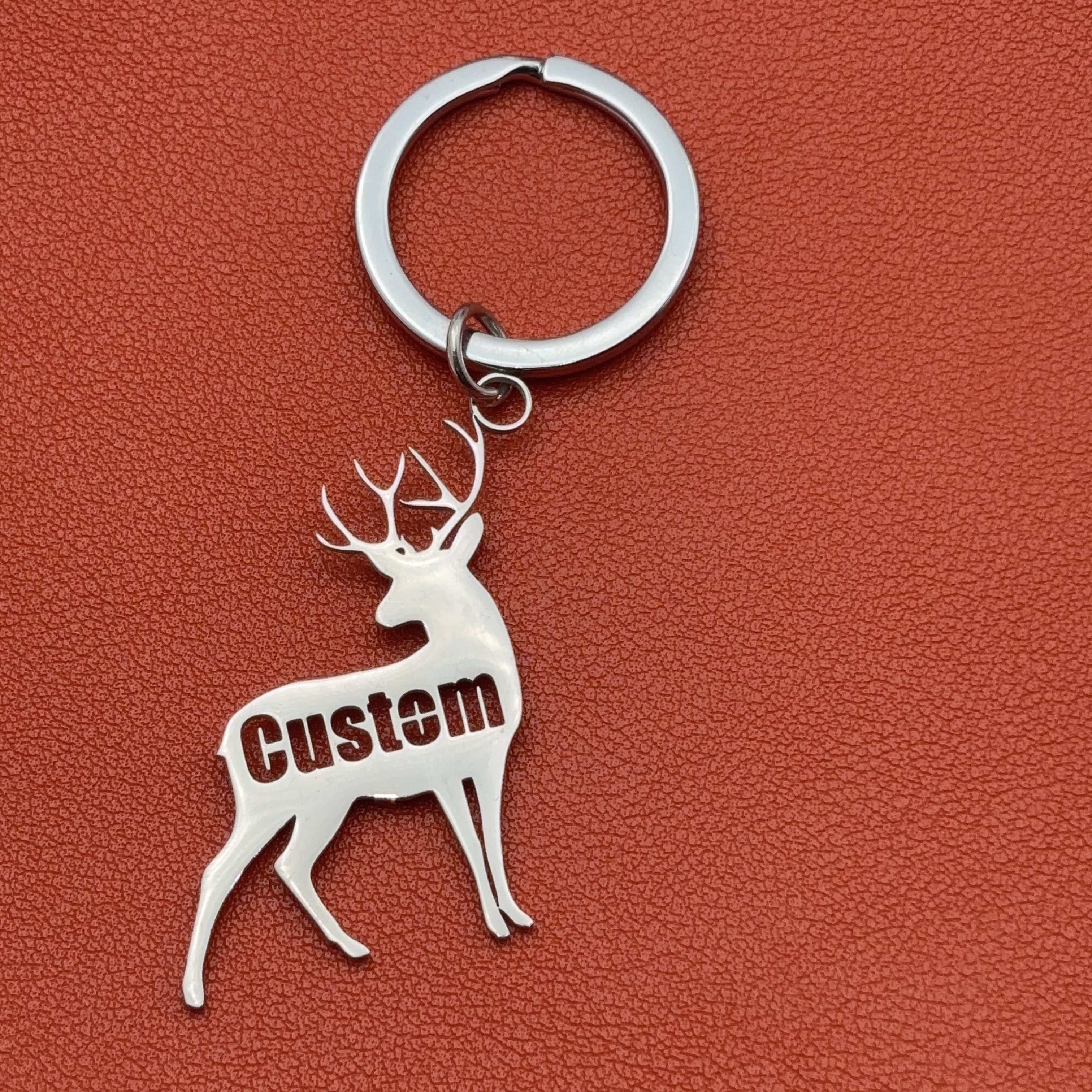 TEMU 1pc Personalized Laser-cut Custom Stainless Steel Keychain, Deer Head Backpack Charm, Suitable For Bags, Keys, Belts, And Book Bag Decoration,
